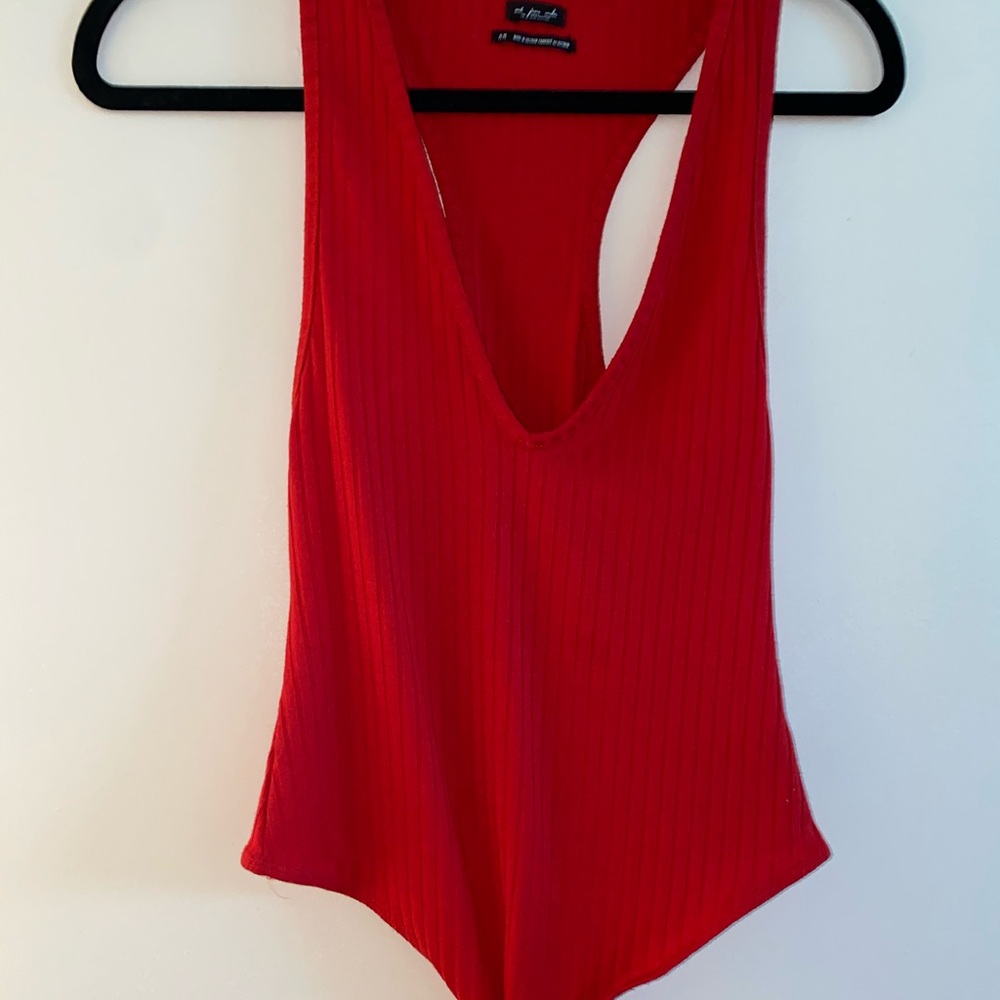 Red ribbed bodysuit
